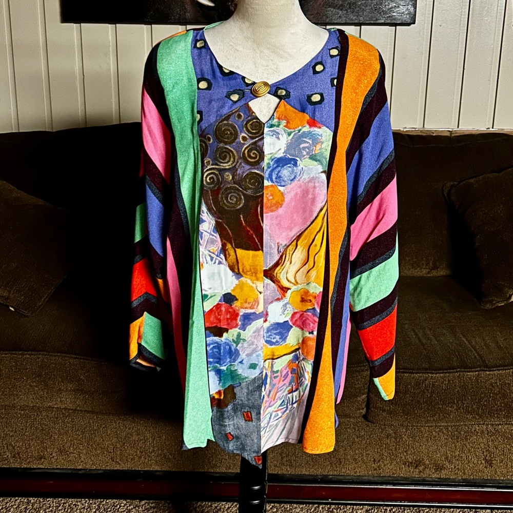 Carole Little ~ USA ~ Women’s Size 10 ~ Multi-Colors Striped & Polka Dots Blouse - Picture 3 of 12